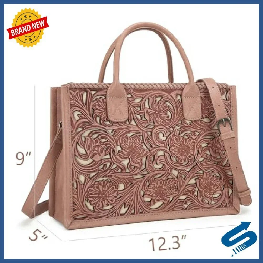 Genuine Leather Tote Bag with Detachable Crossbody Strap & Wallet Set - Picture 3 of 8